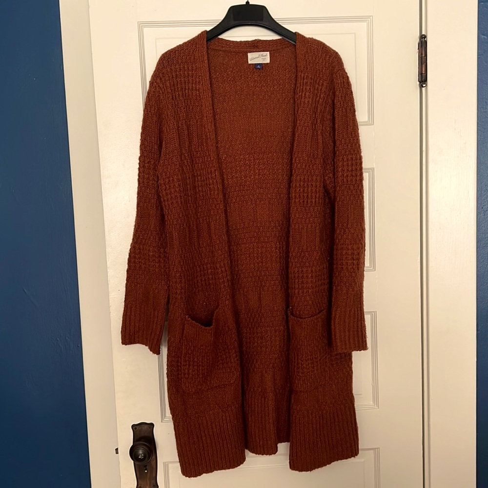 Long rust colored cardigan size M